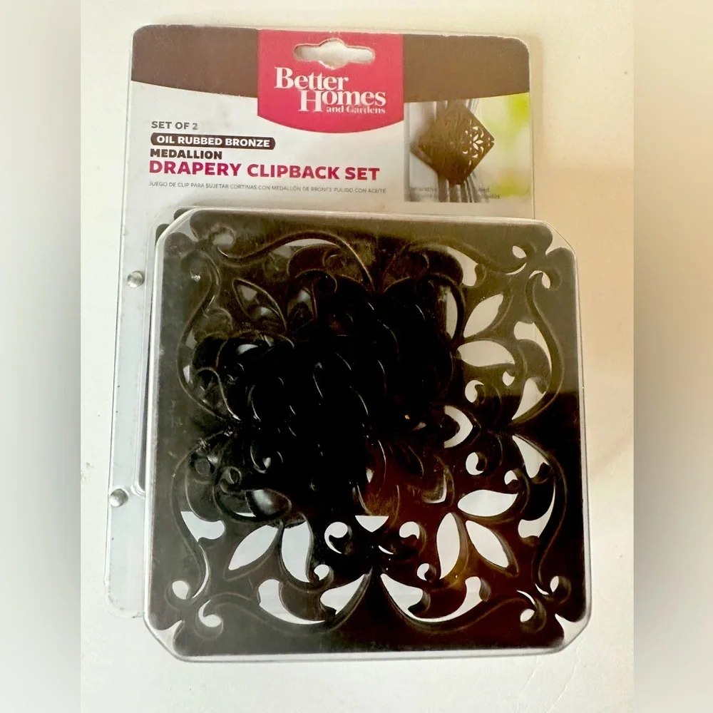 New Set of 2 Oil Rubbed Bronze Colored Medallion Drapery Clip-back Set